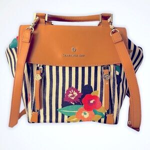 Spartina 449 Shelter Cove Signature Linen Leather Bag Purse Tote Stripes Floral
